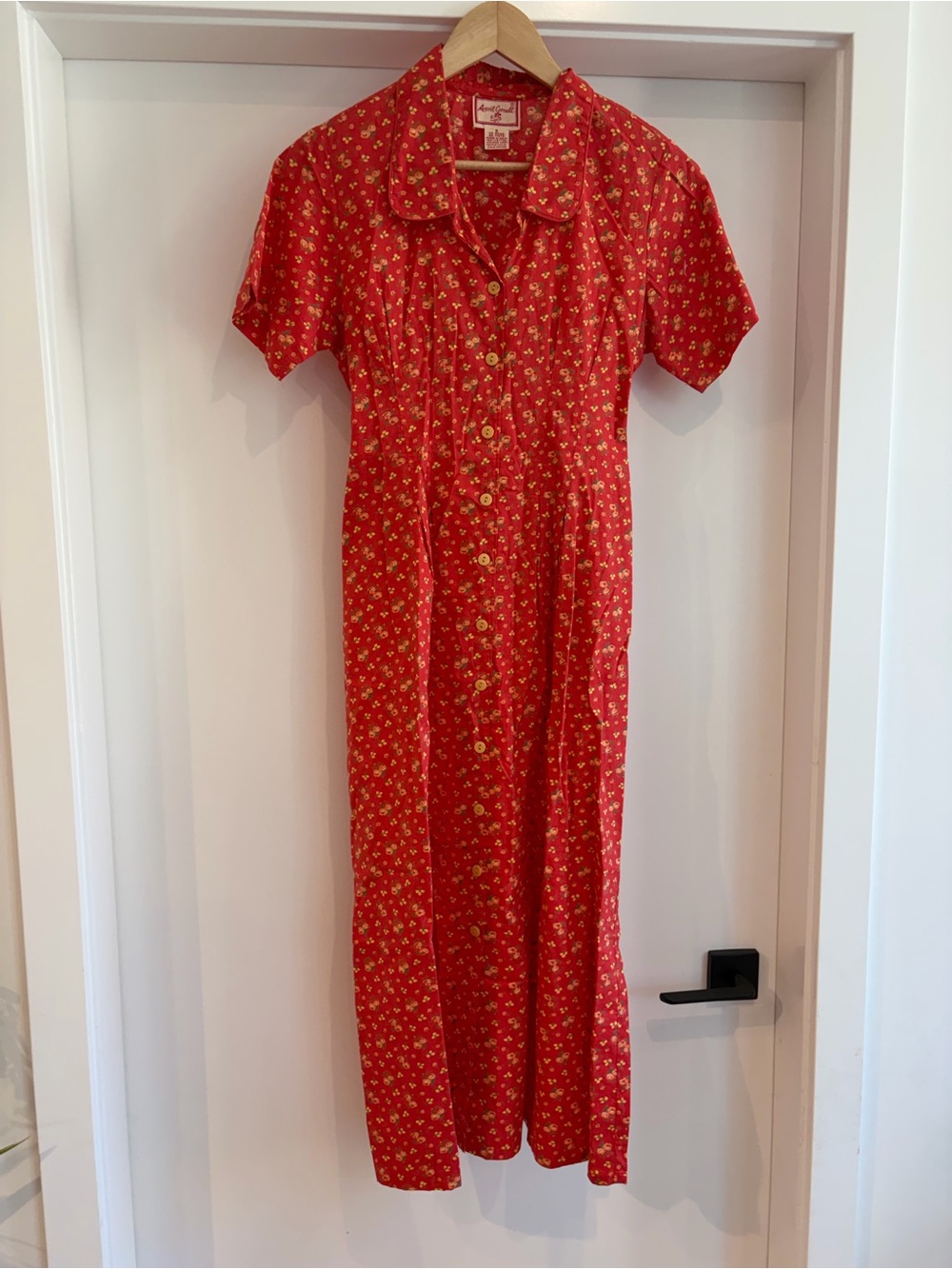 April Cornell Vintage Red Floral Button-Front Midi Dress 100% cotton Small